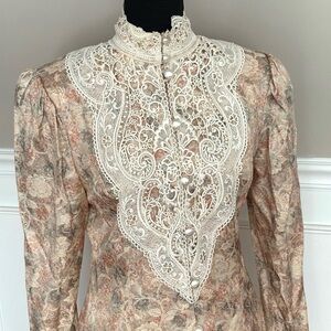 Vintage early Jessica McClintock floral and lace suit jacket dress size 10